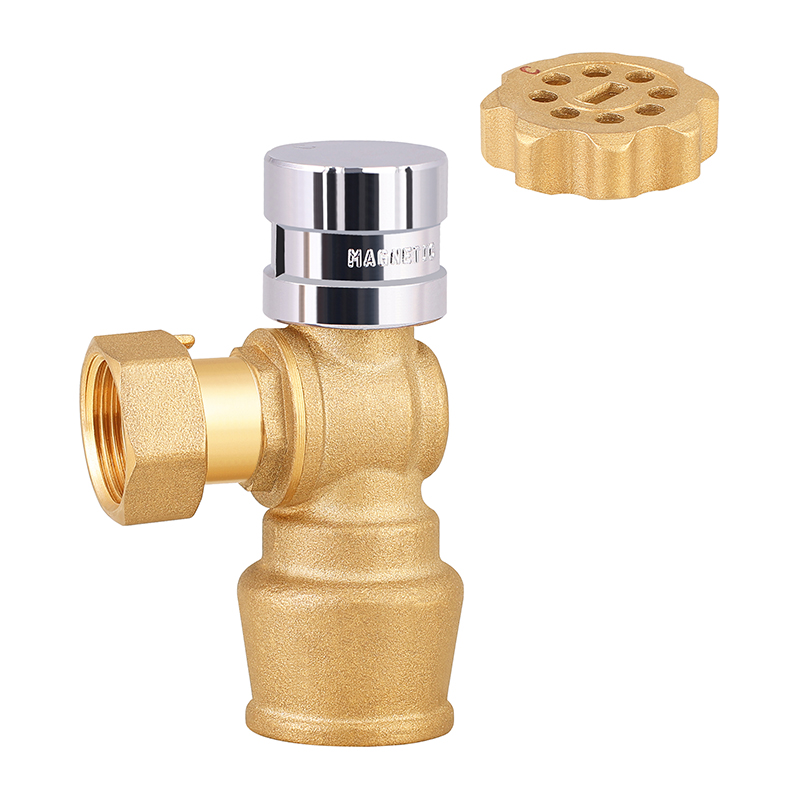 GH-1029 صمام كروي بزاوية بمقبض ألومنيوم ونحاسي قابل للقفل لعداد المياه